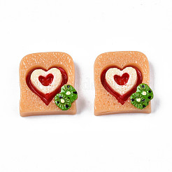 不透明なエポキシ樹脂カボション  模造食品  心のパン  ファイヤーブリック  21x18x6mm&nbsp;CRES-S358-52
