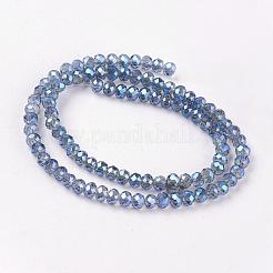 電気メッキガラスビーズセット  ファセットロンデル  ブルー  3.5x2.5~3mm  穴：1mm  約100~101個/連  30~32cm&nbsp;EGLA-D020-3x2mm-59