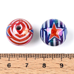独立記念日をテーマにした不透明アクリルビーズのプリント  ラウンド  ABカラー  ミックスカラー  15.9mm  穴：2.8mm&nbsp;MACR-T048-10A