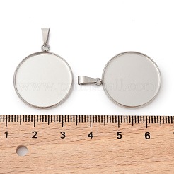 304ステンレススチールペンダントカボションセッティング  フラットラウンド  ステンレス鋼色  トレイ：20mm  30.5x21.5x3.5mm  穴：2.5x6mm&nbsp;STAS-I328-01H-P