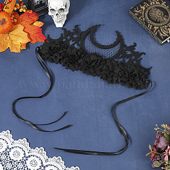 フェルト布と合金の帽子の王冠  ガラスビーズ  ハロウィン用  ブラック  1185mm  花：305x160x20mm&nbsp;OHAR-WH20020-01B