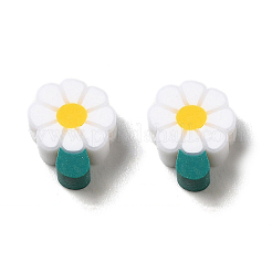 手作り樹脂粘土ビーズ  花  ホワイト  12x9x4mm  穴：1.5mm&nbsp;X1-CLAY-Z001-01