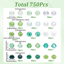 750個、15種類のスタイルの聖パトリックの日のDIYビーズキット  アクリルビーズ入り  ガラスビーズ  グリーン  6~6.5x6~6.5mm  穴：1~1.8mm  50個/スタイル&nbsp;DIY-SP0006-64B