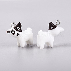 樹脂製の犬のペンダント  プラチナトーンループ付き  イヤリングのDIY  ホワイト  21~22.5x19~21x10.5mm  穴：2mm&nbsp;CRES-TAC0003-15-01