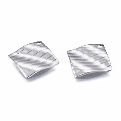 変色しない304ステンレススチールペンダント  ツイスト菱形  ステンレス鋼色  16x16x1.5mm  穴：1.4mm&nbsp;STAS-S080-054P-NR