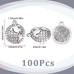 チベット風亜鉛合金製地球チャーム100個  アンティークシルバー  12x16x3mm  穴：1.5mm&nbsp;FIND-SC0006-31