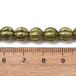 ヴィンテージの手作り磁器ビーズの連  ファンシーアンティーク施釉磁器  スイカボール  グリーン  7.5x7mm  穴：1.2mm  約42個/連  12.40''（31.5センチメートル）&nbsp;PR-CBAA37B-09C