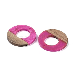 レジン＆ウッドパーツ  リングチャーム  フクシア  37.5x3.5mm  穴：2mm&nbsp;WOOD-F015-14F