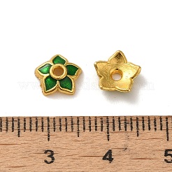 合金エナメルビーズキャップ  鉛フリー＆カドミウムフリー  マルチ花弁花  グリーン  8x2.5mm  穴：1.4mm&nbsp;X-FIND-G074-02G