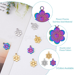 18個3色201ステンレスペンダント  花のチャーム  ミックスカラー  19x14x2.5mm  穴：2.5mm  6個/カラー&nbsp;STAS-DC0013-92