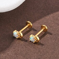 304ステンレススチール製合成オパールスタッドピアス  316ステンレス鋼の針付き  ゴールドカラー  花  5x4mm&nbsp;EJEW-B143-01G-03