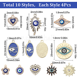 40 個 10 スタイル合金クリスタルラインストーンペンダント  エナメル悪目付き  ハート＆フラットラウンド＆フラワー＆オーバルチャーム  ライトゴールド  14~29x13~25x2~2.5mm  穴：1.5~2mm  4個/スタイル&nbsp;FIND-SC0006-74