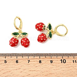 真鍮エナメルのイチゴダングルイヤリング  ラックめっき  鉛フリー＆カドミウムフリー  長持ちメッキ  18KGP本金メッキ  30x18.5mm&nbsp;EJEW-L305-04G