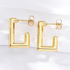 女性用304ステンレススチールスタッドピアス  イオンプレーティング（ip）  18KGP本金メッキ  長方形  20.5x13.5x3mm&nbsp;EJEW-L296-033G-02