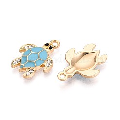 合金ラインストーンとエナメルペンダント  カメ  ゴールドカラー  空色  21x15x2.2mm  穴：1.6mm&nbsp;PALLOY-T092-40G-04