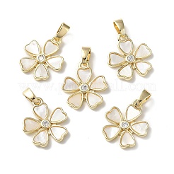 天然石ホワイトシェルペンダント  真鍮の花チャーム  18KGP本金メッキ  15x13.5x2mm  穴：5x3mm&nbsp;BSHE-Z003-05G