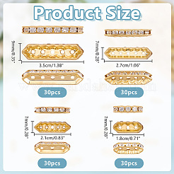 120個 4スタイル 合金クリスタルラインストーンスペーサーバー  オーバル  ゴールドカラー  18~38x7~9mm  30個/スタイル&nbsp;FIND-ME0004-07G