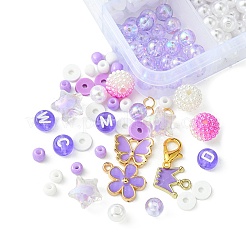 DIY ラウンドアクリル & ガラスビーズブレスレット ジュエリーキット  合金エナメルチャーム付き  スミレ  10.5x13x3mm  穴：2mm&nbsp;DIY-FS0006-29C