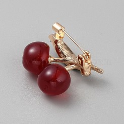 バックパックの服に使えるチェリー樹脂のブローチ  合金ラインストーンパーツ  レッド  23x24.5mm&nbsp;JEWB-CJC0010-007