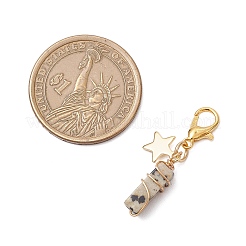 ワイヤーラップ長方形天然宝石ペンダント装飾  合金製カニカン付き  スター  32~33.5mm  チャーム：9.5x8x1mm  10個/セット&nbsp;HJEW-JM03354-01