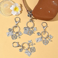旅行用合金キーホルダー5個  混合図形  鉄のリング付き  プラチナ  96mm&nbsp;KEYC-YW00244