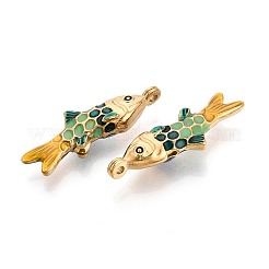 304ステンレススチールとエナメルペンダント  魚のチャーム  イオンプレーティング（ip）  18KGP本金メッキ  ダークシーグリーン  36.5x12x7~7.5mm  穴：1.6mm&nbsp;STAS-T068-99A-G