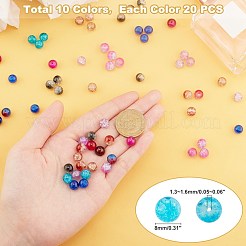 ラウンド透明クラックルガラスビーズ  ミックスカラー  8mm  穴：1.3~1.6mm  約200~205個/箱&nbsp;CCG-X0008-01-8mm