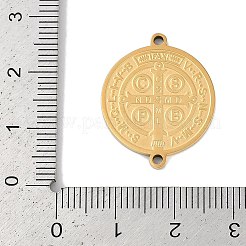 イオンプレーティング（IP）304ステンレススチール聖ベネディクト十字メダルコネクタチャーム  フラットラウンドいリンク  ゴールドカラー  24x20x1.5mm  穴：1.5mm&nbsp;STAS-M080-08G