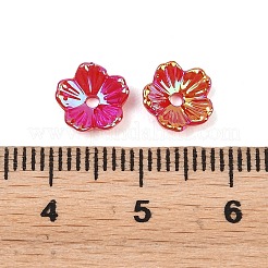 UVメッキ不透明アクリルビーズキャップ  虹色の  5  - 花びらの花  レッド  8x3mm  穴：1.4mm&nbsp;OACR-K001-45B