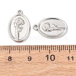 304ステンレスペンダント  花とオーバル  ステンレス鋼色  18x11.5x2mm  穴：1.2mm&nbsp;STAS-I358-12P-12