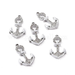合金ペンダント  クリスタルラインストーン付き  アンカーチャーム  プラチナ  23.5x13x2.2mm  穴：1.8mm&nbsp;ALRI-H004-50P