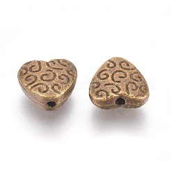 チベット風合金ビーズ  カドミウムフリー＆ニッケルフリー＆鉛フリー  ハート  アンティークブロンズ  9x9x4mm  穴：1.5mm&nbsp;PALLOY-5911-AB-NR