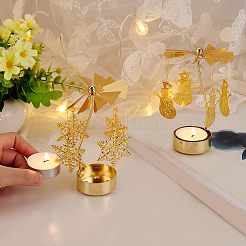 鉄回転木製馬ティーライトキャンドルホルダー  430ステンレススチールタオルトレイ付き  キャンドル愛好家のために  ロマンチックな結婚式  クリスマスパーティー  ゴールドカラー  12個/セット&nbsp;AJEW-FG0001-21G