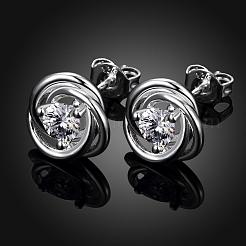完璧なデザインの平皿真鍮キュービックジルコニアスタッドピアス  銀  11x11mm&nbsp;EJEW-BB04617