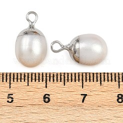 天然真珠のラウンドチャーム  真鍮パーツ  ホワイト  プラチナ  14.5~15x8.5~9.5mm  穴：1.8mm&nbsp;KK-D423-09P