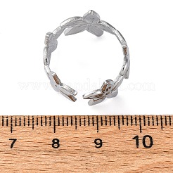 女性用真鍮調節可能オープンカフリング  カドミウムフリー＆ニッケルフリー＆鉛フリー  花  プラチナ  15mm&nbsp;RJEW-R021-02P