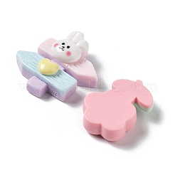 オペーク樹脂カボション  花とウサギ  混合図形  ミックスカラー  12.5~26.5x12.5~25x5~7.5mm&nbsp;X1-CRES-M026-12