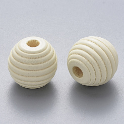 塗られた天然木の蜂の巣ヨーロッパのビーズ  大穴ビーズ  ラウンド  乳白色  18x17mm  穴：4.5mm&nbsp;WOOD-Q040-019A-A08