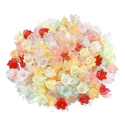 300枚の花びらのイミテーションゼリーアクリルビーズキャップ6個。  ABカラーメッキ  花  ミックスカラー  11.5x10.5x8.5mm  穴：1.4mm&nbsp;JACR-CJ0001-02