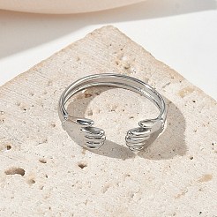 女性用304ステンレススチールカフオープンリング  両手を広げて抱きしめる  ステンレス鋼色  6.7mm  内径：17.4mm&nbsp;RJEW-L341-05B-P