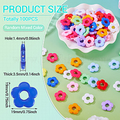 100個の不透明なアクリルビーズ  花  ミックスカラー  19x19x3.5mm  穴：1.4mm&nbsp;MACR-TA0002-64