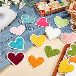 ハートタオル布 コンピューター刺繍布 アイロン接着/縫い付けパッチ 2セット  アップリケ  ミックスカラー  74x77x2mm&nbsp;PATC-GO0001-15