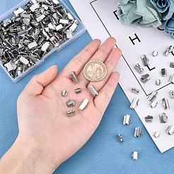 240個 4スタイル 304ステンレススチールリボンカシメエンドパーツ子  ステンレス鋼色  6~9.5x6.5~13mm  穴：2.5~3x1~2mm  60個/スタイル&nbsp;STAS-DC0004-25