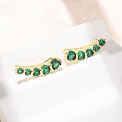 真鍮製パヴェキュービックジルコニアスタッドクローラーピアス  フラットラウンド  18KGP本金メッキ  カドミウムフリー＆鉛フリー  長持ちメッキ  ラックめっき  グリーン  21.5x6x9.5mm&nbsp;KK-CBAA351-13G