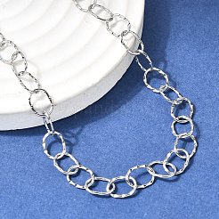 6.5mm 201ステンレススチールテクスチャオーバルリンクチェーンネックレス（ユニセックス）  変色しない  ステンレス鋼色  21.85インチ（55.5cm）&nbsp;NJEW-K302-16P