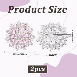 ガラスホットフィックスラインストーン2個  DIYミシン用品  花  ライトローズ  110x9mm&nbsp;DIY-GF0013-36A