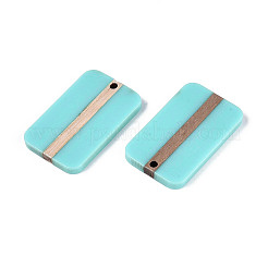 不透明な樹脂と木製のペンダント  長方形  ミディアムターコイズ  32.2~32.7x20.2x3.1~3.8mm  穴：2mm&nbsp;RESI-T057-44A