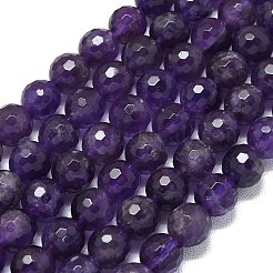 天然石アメジストビーズ連売り  ファセット（128ファセット）  ラウンド  7.5~8.5mm  穴：0.8~1.2mm  約45~49個/連  14.57~15.20''（38.6センチメートル）&nbsp;G-B165-A10-8mm