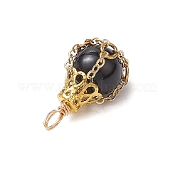 天然な黒の石のペンダント  鉄製の金具が付いたティアドロップチャーム  ゴールドカラー  21.5x13mm  穴：2mm&nbsp;PALLOY-JF03396-03