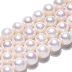 天然養殖淡水パールビーズ連売り  ラウンド  貝殻色  7.5~8.5mm  穴：0.7mm  約51~53個/連  15.08インチ〜15.83インチ（38.3~40.2cm）&nbsp;PEAR-N016-07A